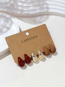 LADYCOCO 3對裝優雅多色水滴耳鉤耳環，適合女性日常配戴 - 彩色 - 查看 1