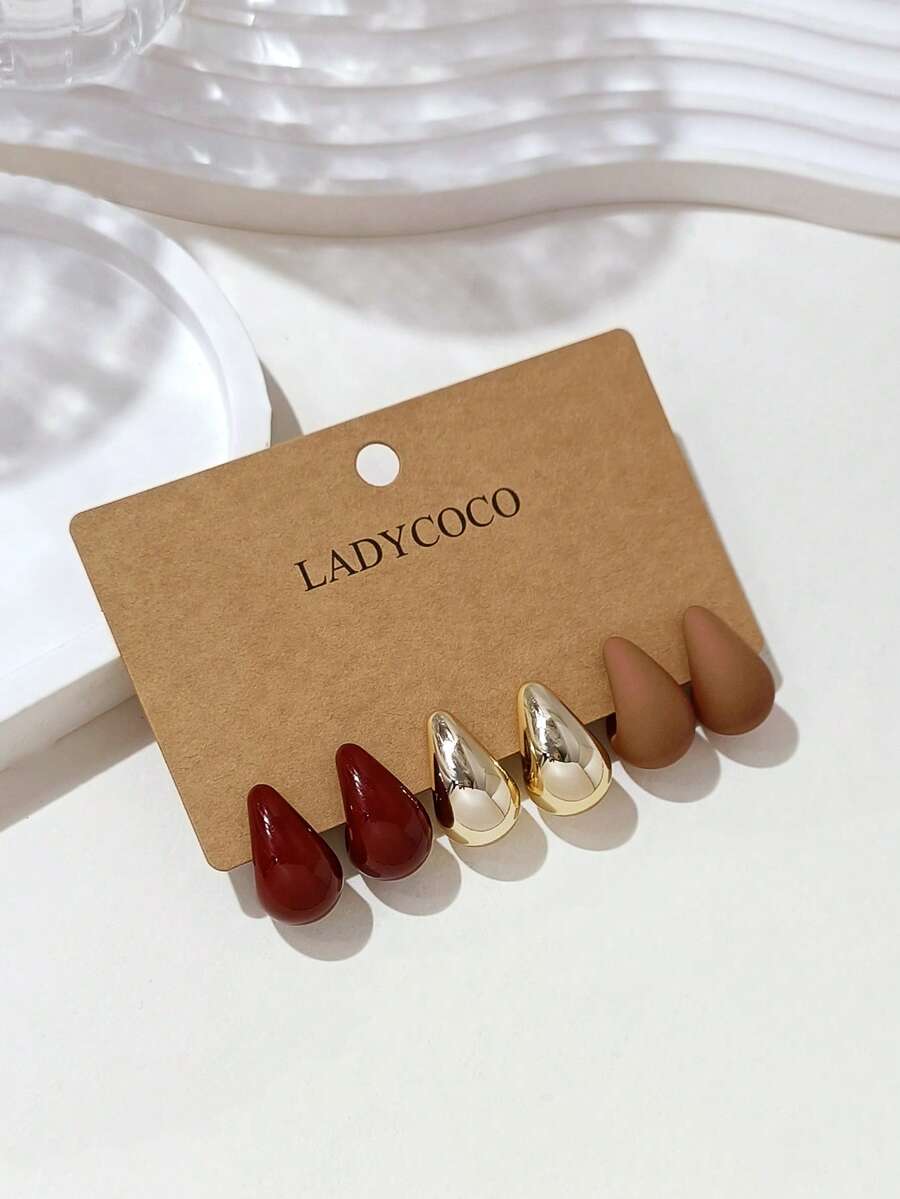LADYCOCO 3對裝優雅多色水滴耳鉤耳環,適合女性日常配戴 - 彩色 - 查看 1