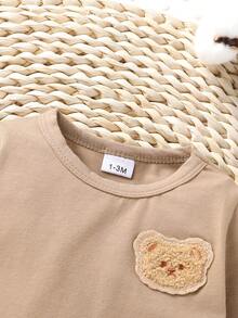 3pcs/Set, Baby Boy, Soft & Comfortable, Casual Fashion Cute, Cartoon Bear Patchwork Embroidery Print Pattern Solid Color Bodysuit, Baby Boy Clothing, Baby Supplies, Newborn Baby Boy Clothing, Baby Bodysuit, Baby, Suitable For Daily Wear, Vacation, Party, Outdoor Activities, Photography - Multicolor - View 6