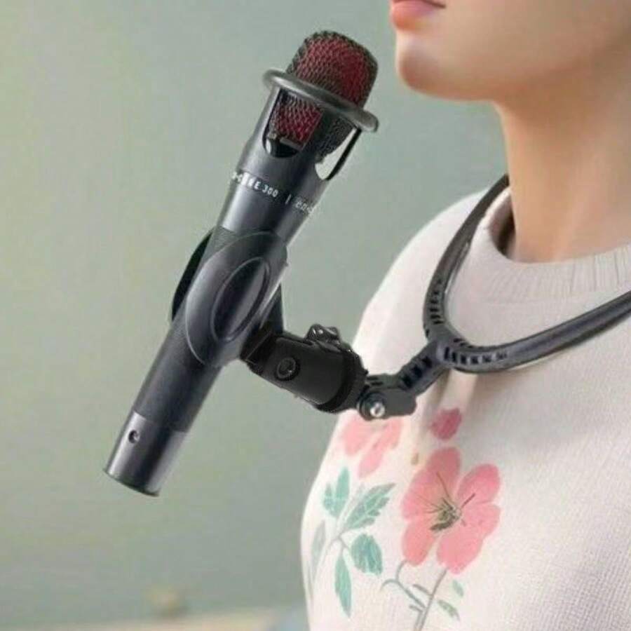 Hands-Free Neck-Mounted Microphone Stand With Adjustable Clip - Made Of ABS Material, Ergonomic Design, Suitable For Stage Performers, Speakers And Musicians - Secure Hands-Free Microphone Stand - one-size - View 1