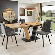 Dining Table Telescopic Table (120-160*75cm), Extendable Table, Extendable To 120-160cm With Aid Of Internal Insert Panels, Kitchen And Living Room, Dining Table With Black Marble Pattern - Multicolor + MDF - View 6