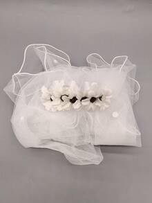 1pc Women's White Bridal Veil Pearl Flower Wedding Hair Comb Headpiece, Suitable For Daily Wear - White - View 7