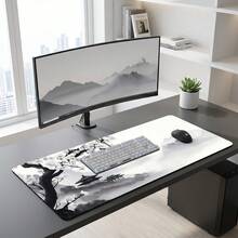 1pc Large Gaming Mouse Pad, Black And White Ink Wash Landscape Architecture Design, Traditional Chinese Style, Non-Slip Washable Rubber Base, Large Office Desk Accessory, Durable Stain-Resistant Gaming Mouse Pad, Fashionable Desktop Decor, Learning Supplies, Perfect Gift For Gamers - Multicolor - View 3