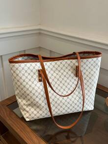 Luxurious Large Capacity Tote Bag With Letter Prints, Perfect For Women's Everyday Commuting, Spring And Summer - White - View 6