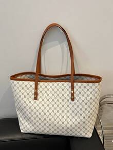 Luxurious Large Capacity Tote Bag With Letter Prints, Perfect For Women's Everyday Commuting, Spring And Summer - White - View 8