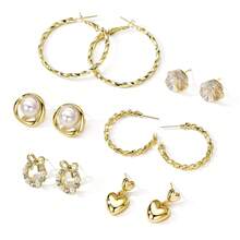 12pcs/Set Alloy Round Earrings, Women's Faux Pearl C-Shaped Earrings, Vintage Luxury Earrings, Various Styles Suitable For Daily Wear - Multicolor - View 7