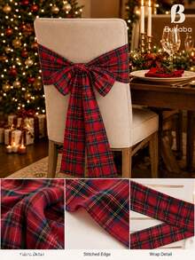 4PCS / 6PCS Christmas Tartan Plaid Chair Sash Bow, Red Check Holiday Chair Back Decoration, Reusable Fabric Ribbon For Dining Chairs, Christmas Wedding Party & Farmhouse Decor - Red - View 5