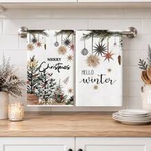 2pcs Set, 18x26in Cute Santa Claus Pattern Towel Set, Christmas Decoration, Soft Absorbent Cleaning Cloth, Quick Dry Kitchen Towel, Suitable For Bathroom, Living Room, Kitchen And Other Home Decor, Christmas Decoration, Christmas Gift For Friends And Family. - Mocha Brown - View 2