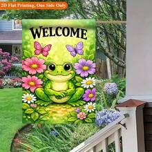 1pc 2D Garden Flag, Frog & Flower Butterfly Welcome Design Garden Flag - Single-Sided Print Outdoor Garden Home Decor, Holiday Decoration, Durable Polyester Material, 11.8x17.7 Inches, Flag Pole Not Included - A - View 5