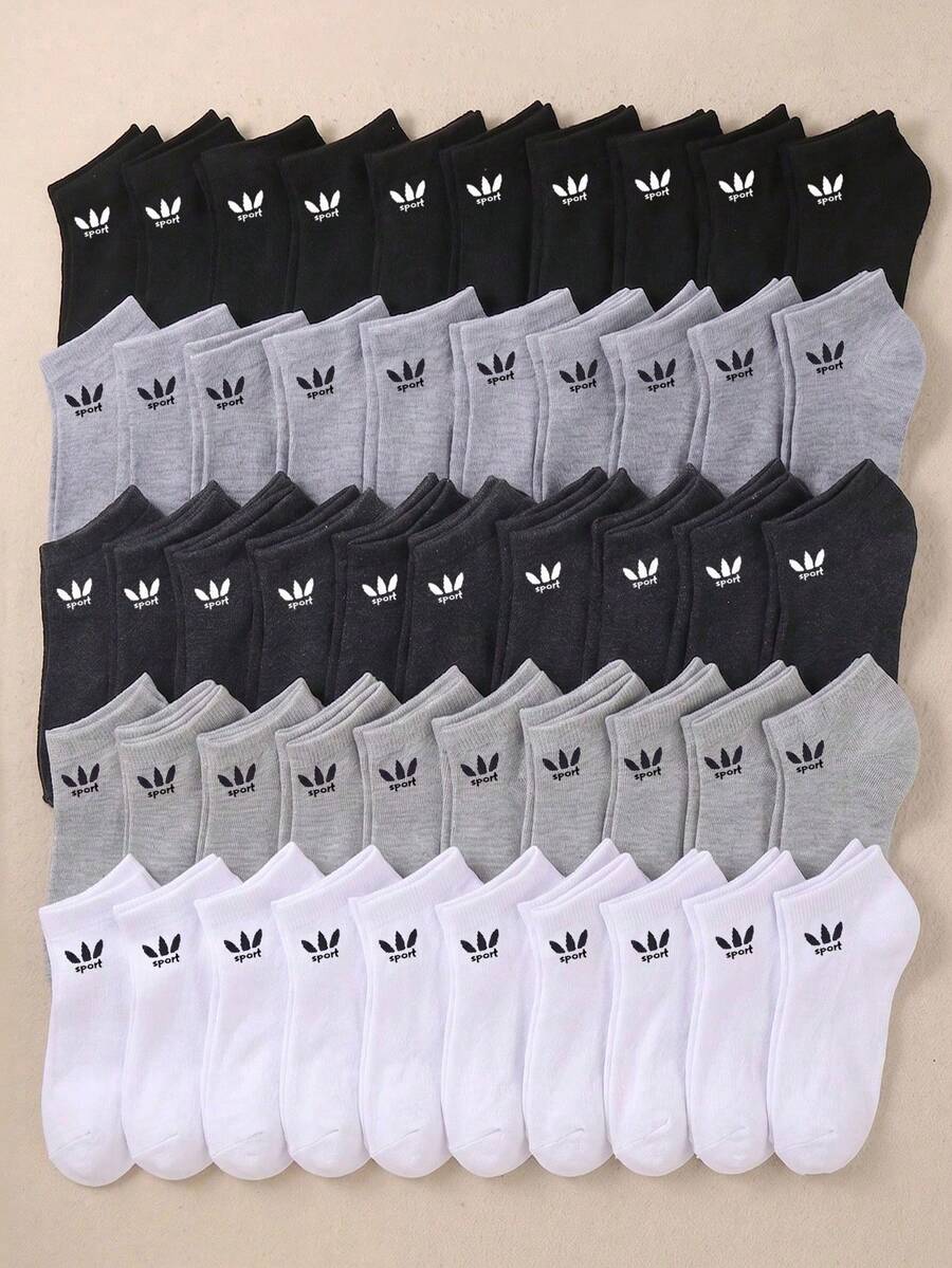 5/10/20/50 Pairs Random Sport Ankle Socks Black White Grey Solid Color Low Cut Short Socks Breathable Halloween Kids Socks For Fall Running Walking - Multicolor - View 1