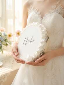 Personalized 6 Inch Wedding Handheld Tambourine With Single Row Metal Jingles & Lace Ruffle Bow, Custom Name Ribbon Tambourine For Wedding Ceremony, Bridal Shower, Reception, Party Favors & Dancing (Drumstick Not Included) - Multicolor - View 10