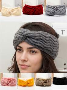1PC New Fashion Thermal Lined Solid Color Warm Ear-Protective Wide Band Knitted Acrylic Headband Hair Accessory For Autumn/Winter Sports - As Shown - View 1