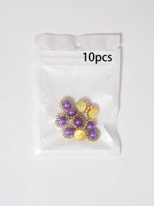 10-200件 12mm 紫色珍珠花，紫色珍珠鑲嵌中心，周圍環繞小白色水鑽，向日葵圖案，閃亮鈕扣水鑽花，DIY手工配件，適用於花卉頭飾與衣飾裝飾 - 12mm紫珍珠花 - 查看 12