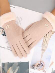 A Pair Of Solid-Color Warm Fleece Gloves For Women In Autumn And Winter,With Touch Screen For Finger,Thickened Windproof And Warm Gloves - Multicolor - View 11