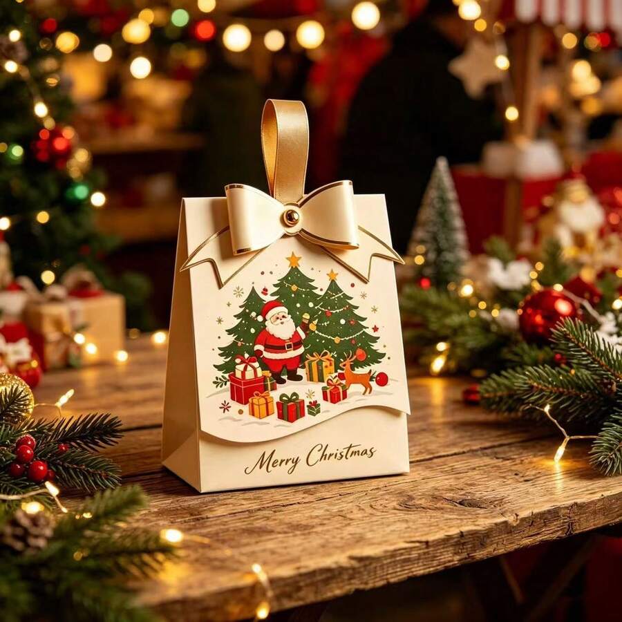 36/72/114pcs Elegant Christmas Candy Bags With Bow-Strong Christmas Motifs,Premium Paper Gift Bags For Cookies, Chocolates And Small Gifts, Gifts For The Christmas Holiday - Style a - View 1