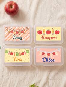 1pc Custom Name Pencil Box,Personalized Cute Cartoon Apple Pencil Print Customized Pencil Container,Back‑To‑School Supplies,Custom Gift For Classroom Use - Multicolor - View 4