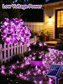 1pc Solar Powered Flower String Lights, Flower Fairy LED String Lights, Solar Flower Decor Lighting Suitable For Outdoor Home Garden Lawn Patio Christmas Tree Party And Holiday, Purple - Purple - View 2