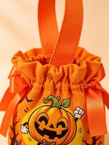 5/8/12 Pcs Halloween Candy Bags Drawstring Tote With Handles And Free Plush Doll, 100% Fabric Small Reusable Gift Bags For Trick Or Treat, Party Favors, Candy Storage, Assorted Pumpkin Ghost Bat Patterns - A - View 11