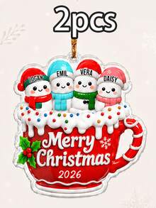 Custom Snowman Mug Christmas Ornament, Personalized 2-6 Name Tree Hanging Decor, Festive Holiday Family Style, Customized Christmas Decoration, Customizable Name Keepsake, Christmas Tree Decor, Family Friends Gift 2026, Christmas Gift - Style B - View 10
