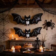 Halloween Bat Foil Balloon Set, Featuring Black Mysterious Bat Pattern Design, Adding A Touch Of Excitement And Fun To Your Holiday Decor, Perfect For Halloween Party Decoration, Atmosphere Creation And Theme Celebration, Suitable For Christmas And Halloween - Bat - View 2