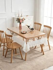 1pc Rectangular Transparent PVC Tablecloth, Floral Embroidered Lace Trim, Waterproof Oil-Proof Easy To Clean Table Cover, Suitable For Dining Table, Home And Kitchen Decor - White - View 5
