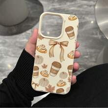 1pc TPU Material Autumn Coffee Dessert Pattern Phone Case Compatible With IPhone 17 Pro Max/17/16 Pro Max/15/13/12/11/ S20 FE/A15/S24/A55/ Note 11/Note 12/Note 13 Pro Full Coverage Anti-Drop Soft Shell Phone Protective Cover - White - View 2