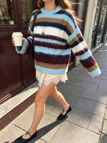 Women's Fashion Daily Commute Streetwear Colorblock Striped Knit Top - Multicolor - View 6
