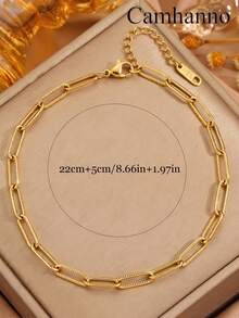 1件極簡風女款不鏽鋼刀片腳鍊 - 金色 - 查看 4