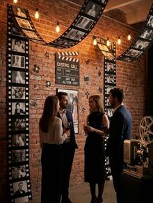 2pcs/1pc Black And White Film Banner, 78" X 12" Movie-Themed Fabric Background, With Hanging Rope, Movie Night Porch Sign Decoration, Suitable For Home Theater Party Decor - A - View 4