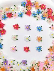 30pcs Mixed Color Gardenia 5-Petal Nail Art Charms, Glow-In-The-Dark 3D Fresh Clear Resin Nail Rhinestones, Small Decorative Accessories For Phone Case, Hair Clip, Earrings - Multicolor - View 8