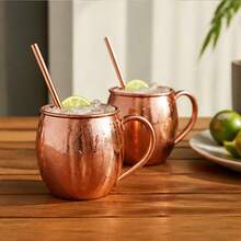 1/2/4pcs Rose Gold Copper Cup With Straw, Large Capacity Mug, Easy To Clean And Store, Suitable For All Seasons, Applicable For Various Cold Drinks, Home Dining Party Drinkware, Christmas Thanksgiving Gift - Rose Gold - View 3