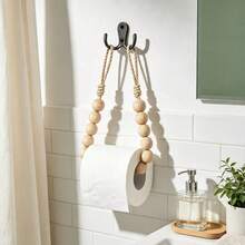 1pc Boho Wooden Bead Hanging Paper Towel Holder, Rope Woven Wall‑Mount Toilet Roll Storage Rack, Decorative Tissue Dispenser For Bedroom Kitchen Bathroom, Room Decor, Bedroom Decor, Home Decor Farmhouse Wall Decoration - Multicolor - View 2