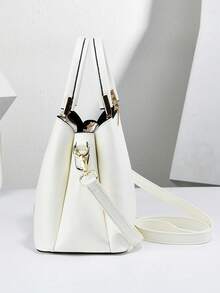 Luxury Letter Print 2-In-1 Tote Bag Set, Elegant Brown Crossbody Bag With Detachable Shoulder Strap And Matching Wallet - Beige - View 6