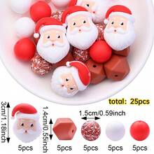 25PCS Christmas 3D Silicone Focal Beads Cute Elk Gingerbread Tree Holiday Charms For DIY Bracelet Necklace Pen Jewelry Making Keychain Craft Supplies - Multicolor - View 12