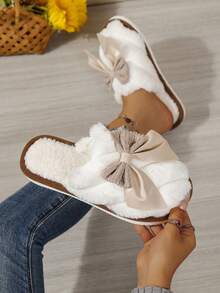 Autumn/Winter Atmosphere Bowknot Decor Slippers Women's Simple Versatile Home Fluffy Plush Lining Fluffy Plush Lining Fur Slippers - Brown - View 3