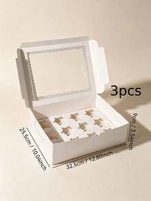 8/4/3pcs/1PC Paper Candy & Cookie Box With Window, 12-Cup Muffin Box, Large Candy & Cookie Box, Suitable For Birthday, Wedding, Valentine's Day Gift Packaging - White - View 9