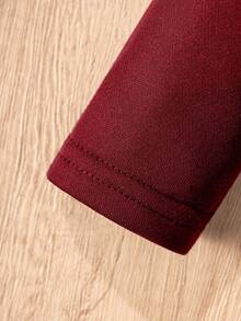 Boys Long Sleeve Polo Shirt, Contrast Collar And Embroidered Design, Classic Preppy Style Back To School Casual Top, Suitable For Autumn - Burgundy - View 9