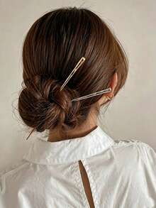 2/1pc Elegant Vintage Luxury Metal Straight Hair Stick, Minimalist Hollow Multi-Functional Hair Accessory, Hair Clip Hair Bun Hair Pin, Daily - Multicolor - View 2