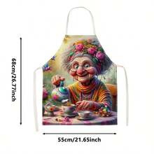 1pc Funny Cartoon Crazy Grandma Kitchen Apron - Sleeveless Design, Durable And Comfortable Fit, With Cartoon Humorous Baking And Cooking Old Lady Pattern, Suitable For Cooking, Baking And Home Cleaning, Household Cleaning, Housework Apron, Hand-Painted Handmade Gardening Apron, Interesting Holiday Gift - Multicolor - View 16
