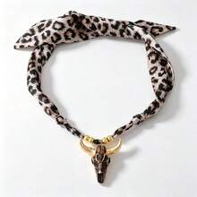 1pc Western Cowboy Vintage Creative Fashion Elegant Exquisite Luxurious Minimalist Personalized Exaggerated Bull Head Pendant Leopard Print Silk Scarf Fabric Necklace Jewelry Gift For Women Sisters Couples Ball Evening Party Ceremony, Suitable For Daily Wear Dating Party Holiday Gift Commuting Christmas Halloween - Multicolor - View 11