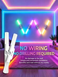 DIY Modular RGB Motion Sensor Wall Light, Rechargeable Multi-Color Changing LED Light Strip, No Drilling No Wiring Human Body Sensor Night Light, With Emergency Lighting Function, Suitable For Bedroom, Gaming Room, Hallway, Stairs, Wardrobe, Cabinet Decoration - White - View 2
