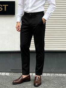 Men's Straight Leg Dress Pants, All-Season Formal Trousers, Business Casual Pants, Suitable For Commuting - Black - View 2