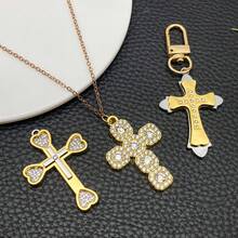 5pcs Alloy Golden Dot Diamond Cross Pendant Jewelry Making DIY Earring Pendant Various Design Charms For Jewelry Making Bracelets Necklace - Gold - View 7