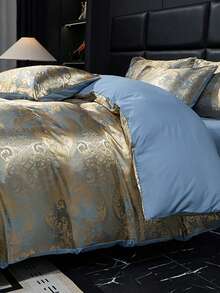 Twill Jacquard Bettbezug mit Blattmuster, minimalistisch, bequem, weich und hautfreundlich, 3 Stücke Set (1*Bettbezug + 2*Kissenbezüge, ohne Füllung), geeignet für Schlafzimmer, Gästezimmer, maschinenwaschbar, ganzjährig verwendbar - Roségold - Übersicht 6