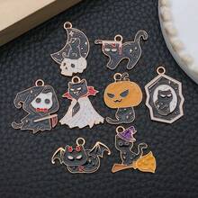 8pcs Alloy Enamel Black Skeleton Cat Halloween Pendant Jewelry Making DIY Earring Pendant Various Design Charms For Jewelry Making Bracelets Necklace - Multicolor - View 10