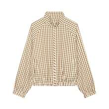 Women's Vintage Plaid Zipper Jacket, Regular Fit Drop Shoulder Coat, Suitable For Spring And Autumn - Khaki - View 5