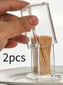1/2‑Piece Set Simple Elegant Transparent Acrylic Toothpick Holder , Portable Clean‑Looking Storage Container , Practical Creative Toothpick Box For Home And Kitchen Countertop Tidying - View 14