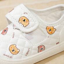 Infant White Cartoon Bear Walking Shoes Quilted Diamond Pattern Hook & Loop Closed Toe Anti-Collision Baby Casual Shoes - White - View 10