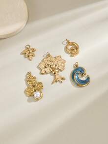 2pcs Stainless Steel Pendants Money Tree Maple Leaf Wave Flower Pearl Style Gold Silver Color Optional Suitable For DIY Jewelry Making Necklace Keychain Phone Chain Earring Bracelet Accessories And Other Jewelry Crafting - Multicolor - View 2