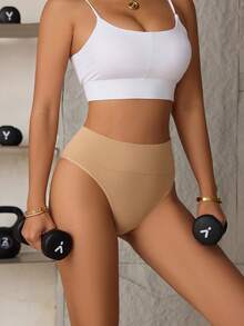 Aofeiqike 3Pcs Women Mid‑Rise Seamless Ribbed Thongs, Solid Color Wide Waistband Daily Ladies Underwear Set - Multicolor - View 6
